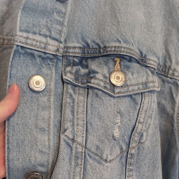 Old Navy Light Blue Boyfriend Distressed Jean Jacket - Painted Writing On Back - Picture 7 of 13